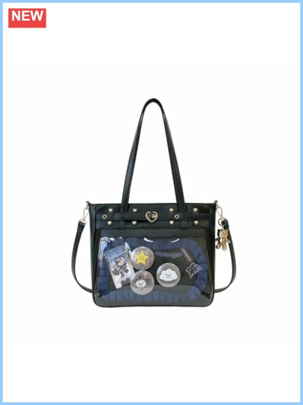 Anime Ita Tote Bag PU Leather Transparent Pin Display JK Y2K Crossbody Messenger